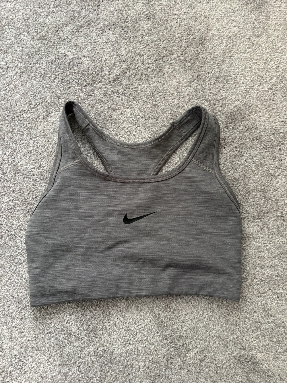 Nike Heather Gray Racerback Sports Bra with Black Swoosh